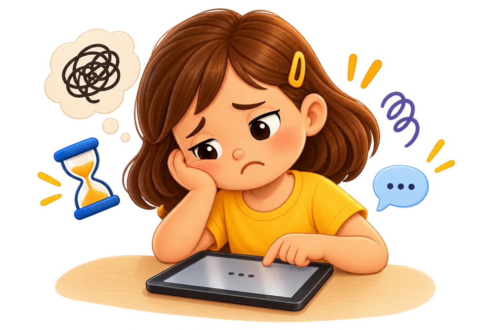 Child feeling bored with a tablet